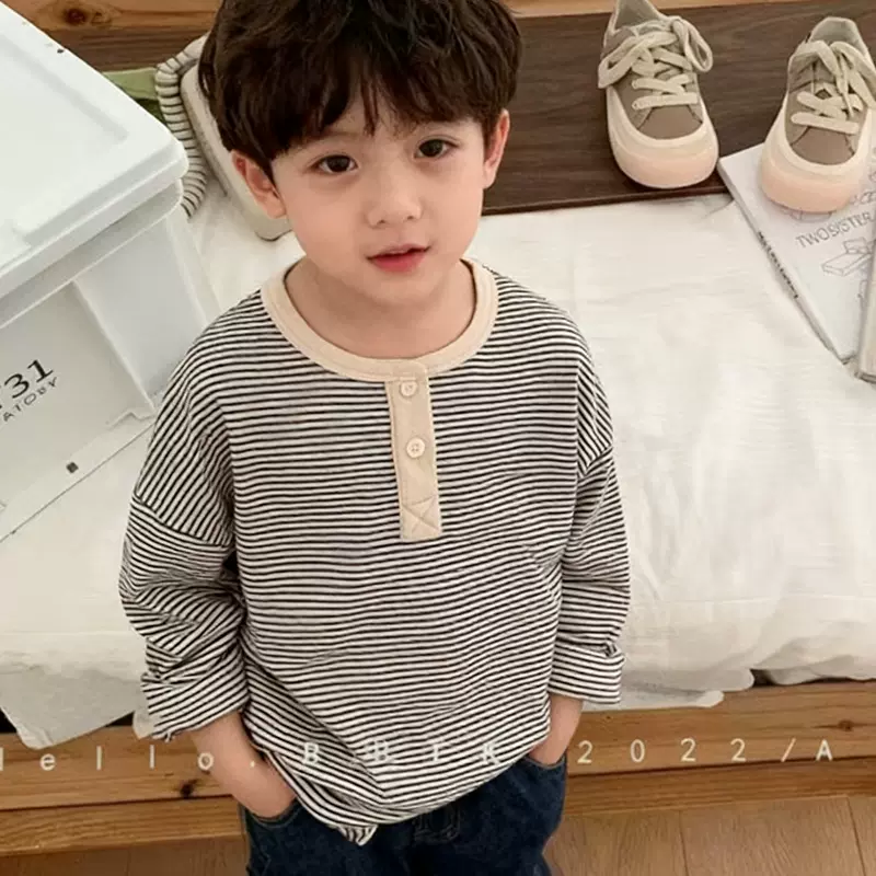 儿童长袖T恤男童新款韩版经典长袖条纹女童打底衫秋冬季上衣童装