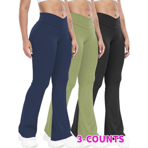 N 822 O5947 Women's New Sports Pants Solid Color Waist Cincher Bell Bottom Pants