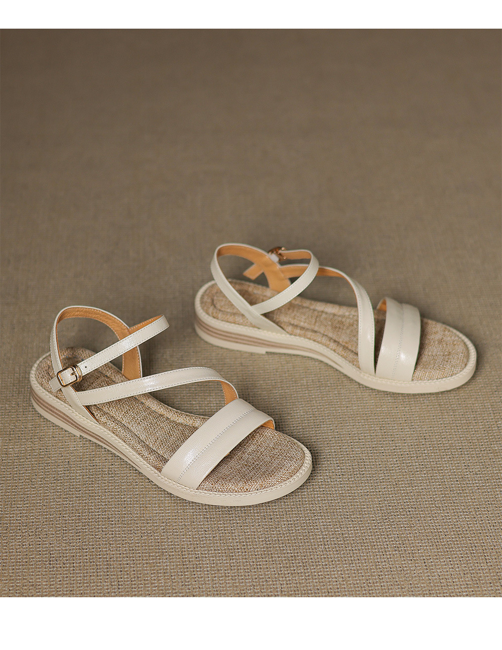 Dép sandal nữ xỏ ngón đế bệt quai ngang khóa — màu nâu chi tiết 18