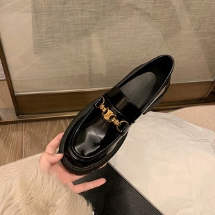 Full cowhide ~ grape mom with 2024 new British style thick heel round head thick bottom loafers JK small leather shoes for women
