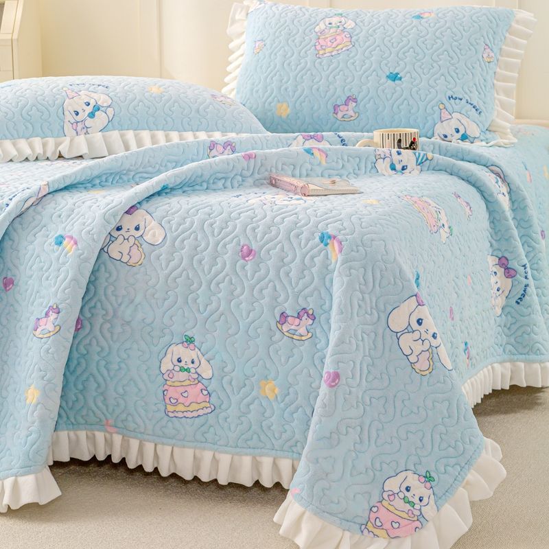 新款冬季加厚牛奶绒床盖三件套单件床单夹棉防滑榻榻米铺盖炕垫