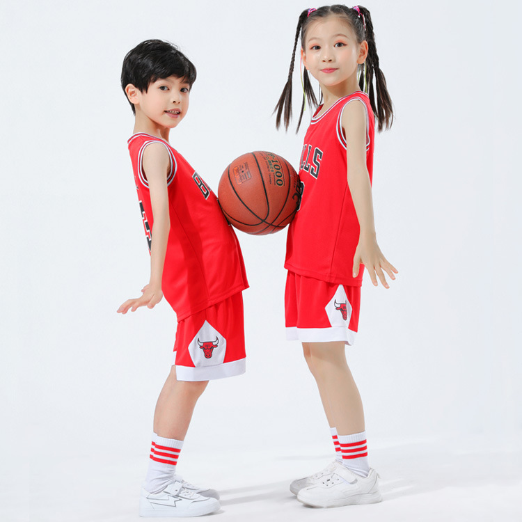 Children's Basketball Uniform Set Boys And Girls Red Training Uniforms Sports Quick-Drying Breathable Team Jersey Printing