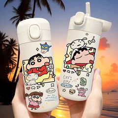 Crayon Shin-chan Straw Insulated Cup for Girls, High-Aesthetics Cute Student Portable Large Capacity Stainless Steel Water Bottle 1C