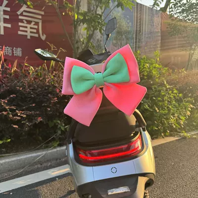 Electric Car Bow Decoration Accessories Yadi Aima Bell Electric Scooter Tail Popular Cute Accessories (Car ornaments) - pink-and-green