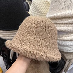 小众网红卷边不规则显瘦减龄盆帽子女秋冬保暖前长后短针织渔夫帽