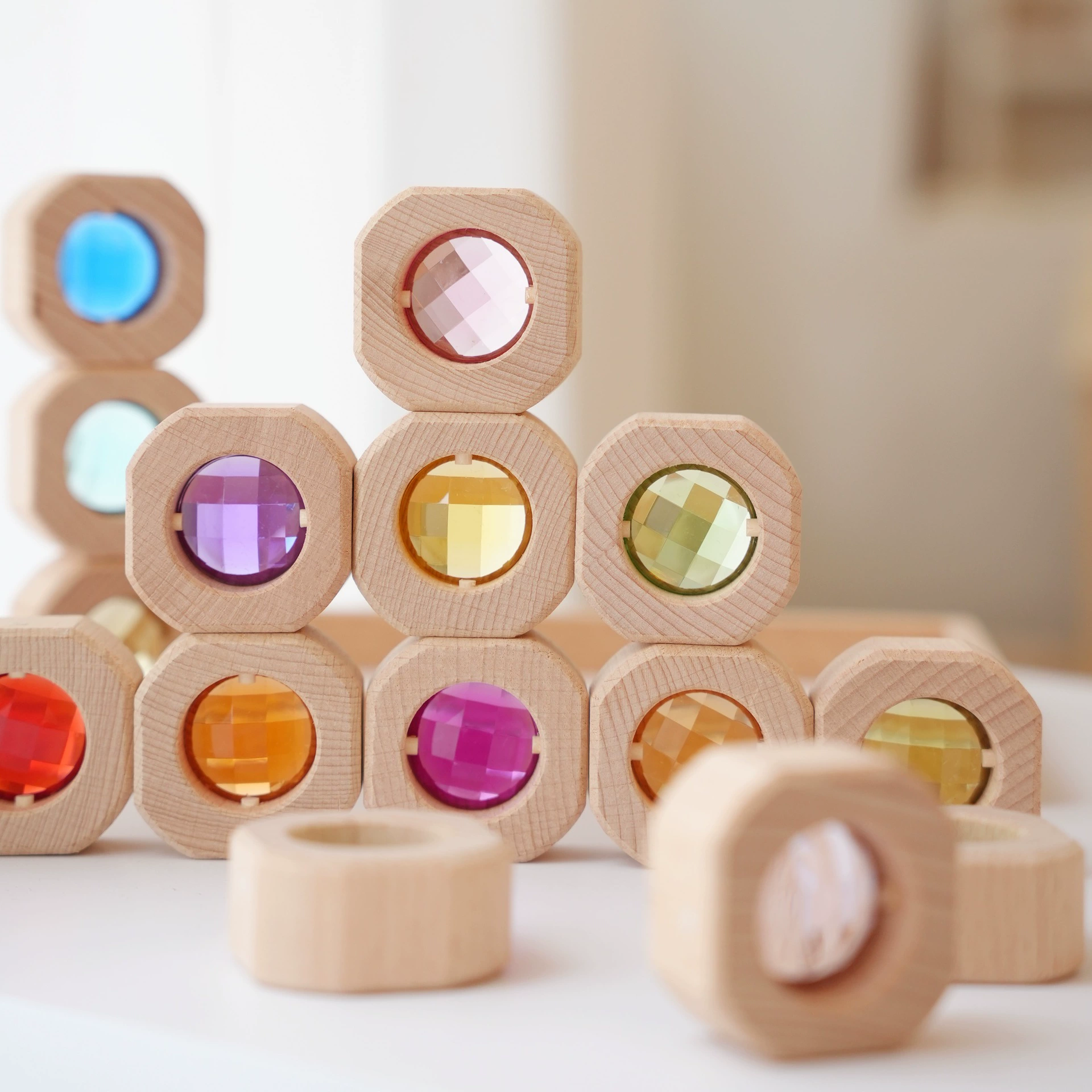 Acrylic constructor, rainbow toy for kindergarten, with gem, early education