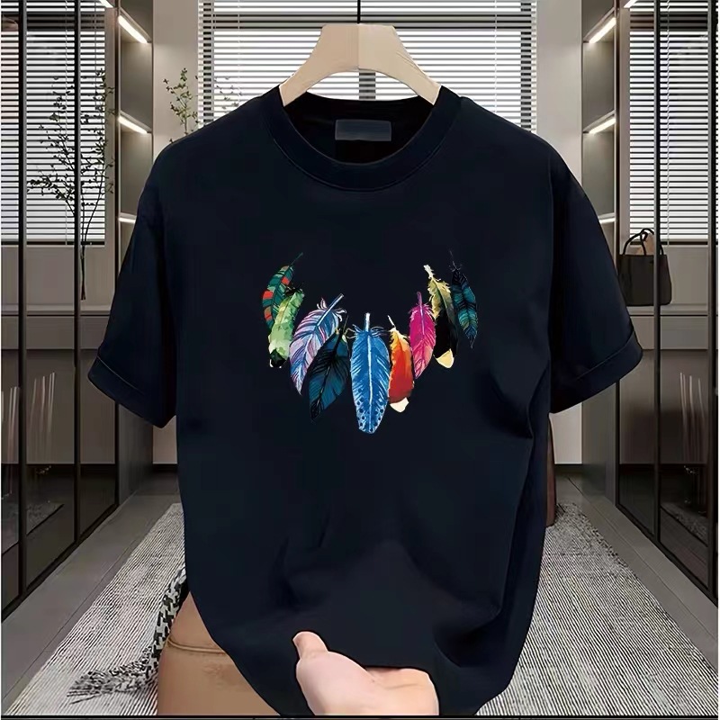 短袖男夏季五分袖新款宽松潮流港风印花图案上衣T恤简约百搭上衣