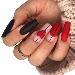 Nail art with armor wear, European and American style, love-themed jelly glue nail art, nail stickers with black and red lines, fake nail sticker sets