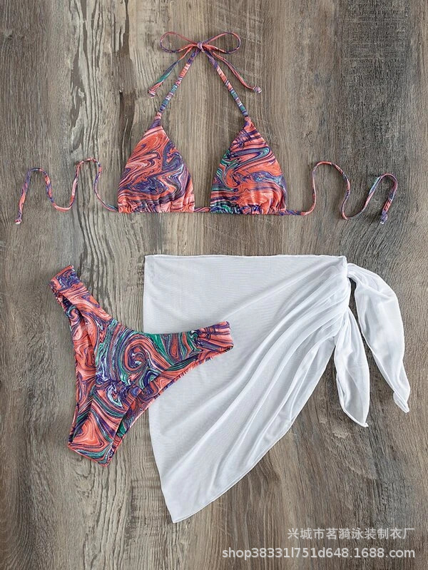 Mingyi nuevo europeo y americano multicolor sexy BIKINI de tres piezas falda de malla moda traje de baño de las mujeres