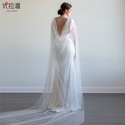 Ulapan European and American bridal new summer cape white thin mesh stage catwalk long shawl VG56