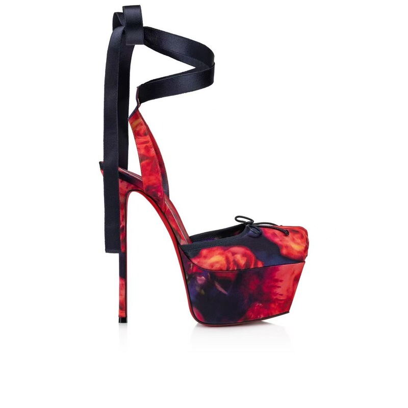 European and American New High Heeled Platform Cross Strap Satin Ribbon Bow Decorated Empty Ballet Sandals