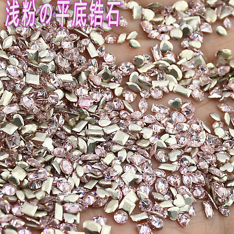 Mixed Light Pink Mini Manicure Flats Bottom Zircon Inverted Edge Special-Shaped Flash Marquise Nail Diamond Ornament Heart Manicure Diamond