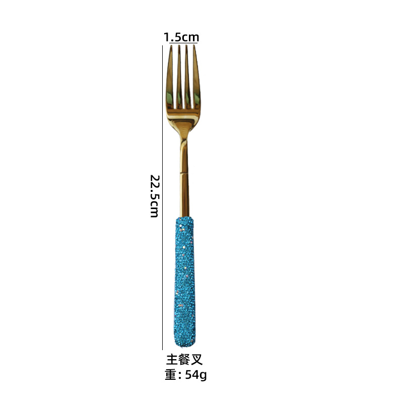 Diamante azul de lujo suministros para el hogar creativo cuchillo de carne y tenedor Vajilla de acero inoxidable estilo ins hogar cuchillo de diamante, tenedor y cuchara