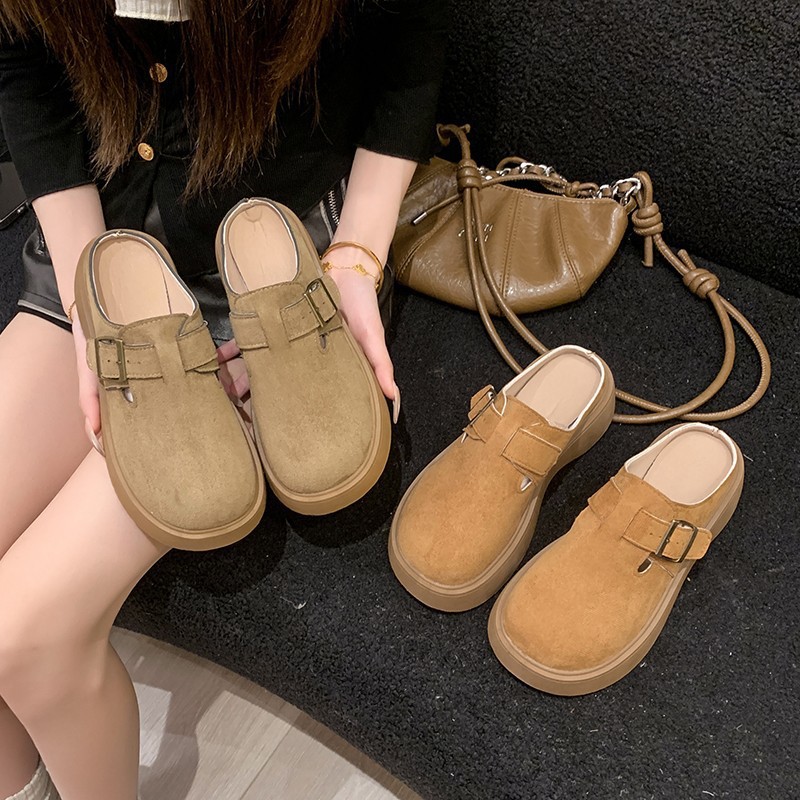 Zapatos retro Bocken de mujer primavera de 2026 nuevo fondo grueso de veludo un pie sin talón zapatillas image 2