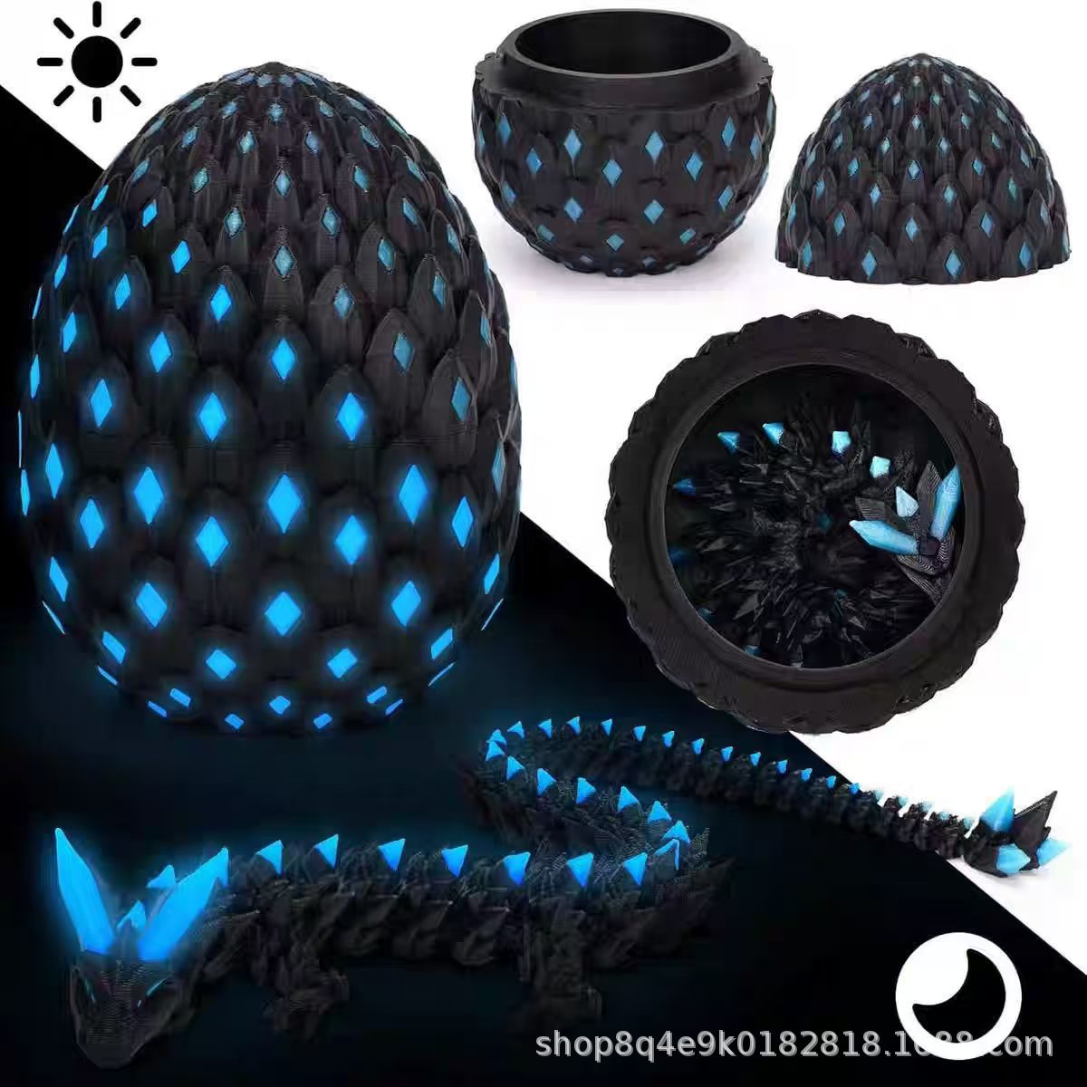 3D Printed Dragon Egg Set Ornaments Joint Movable Crystal Dragon 3D Printed Dragon Toy Figure Gemstone Dragon Diamond Dragon