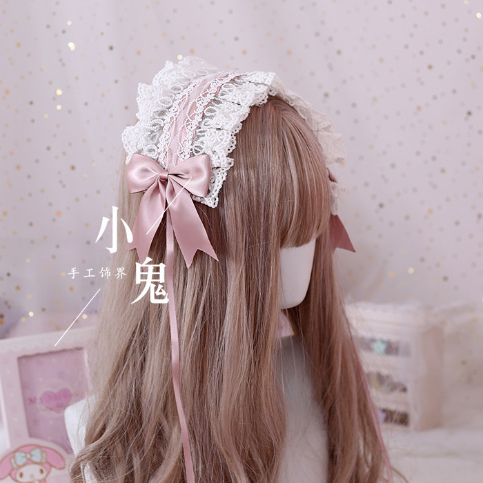 일본계 부드러운 소녀 Lolita 화이트 레이스 머리장식 머리띠 선기 머리띠 백