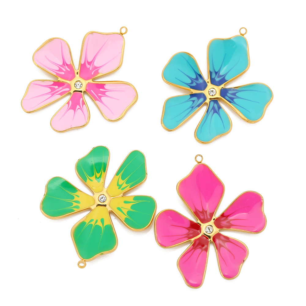 Pendant Jewelry Making Type 5 PCS/Package 33*39mm Hole 1~1.9mm 304 Stainless Steel Zircon Flower Pendant