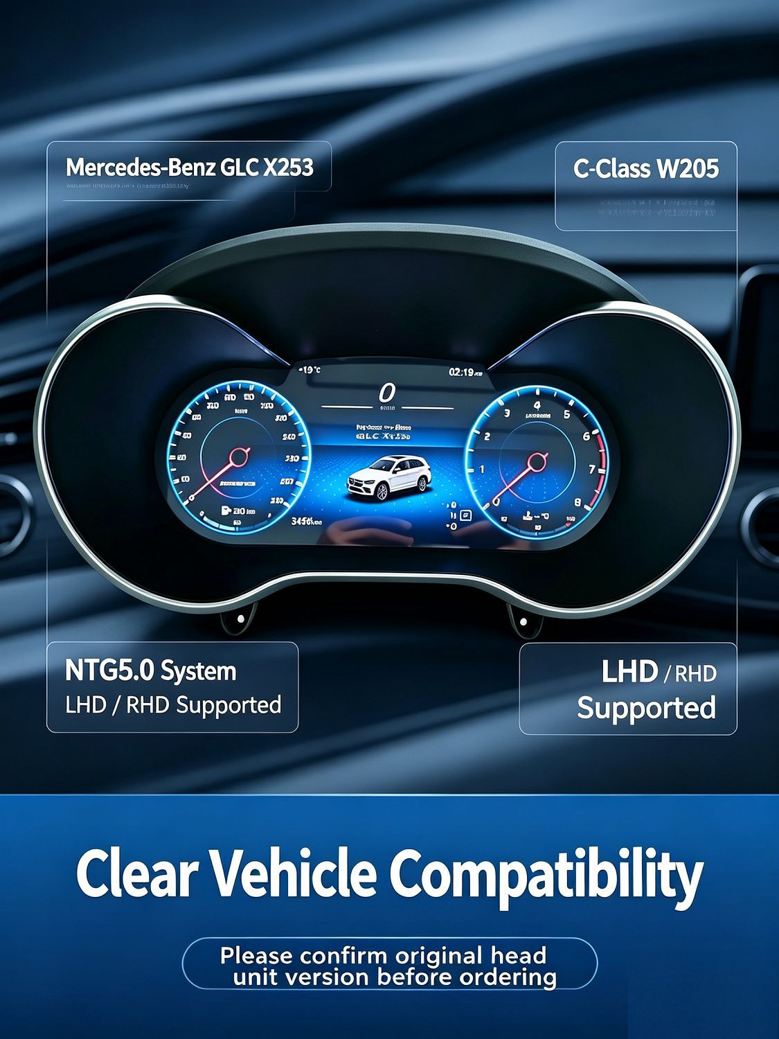 Suitable for Mercedes-Benz Glc/C-Class W205/Ntg5.0 Upgrade to Full Lcd Instrument Panel, Plug and Play, Non-Destructive Connection