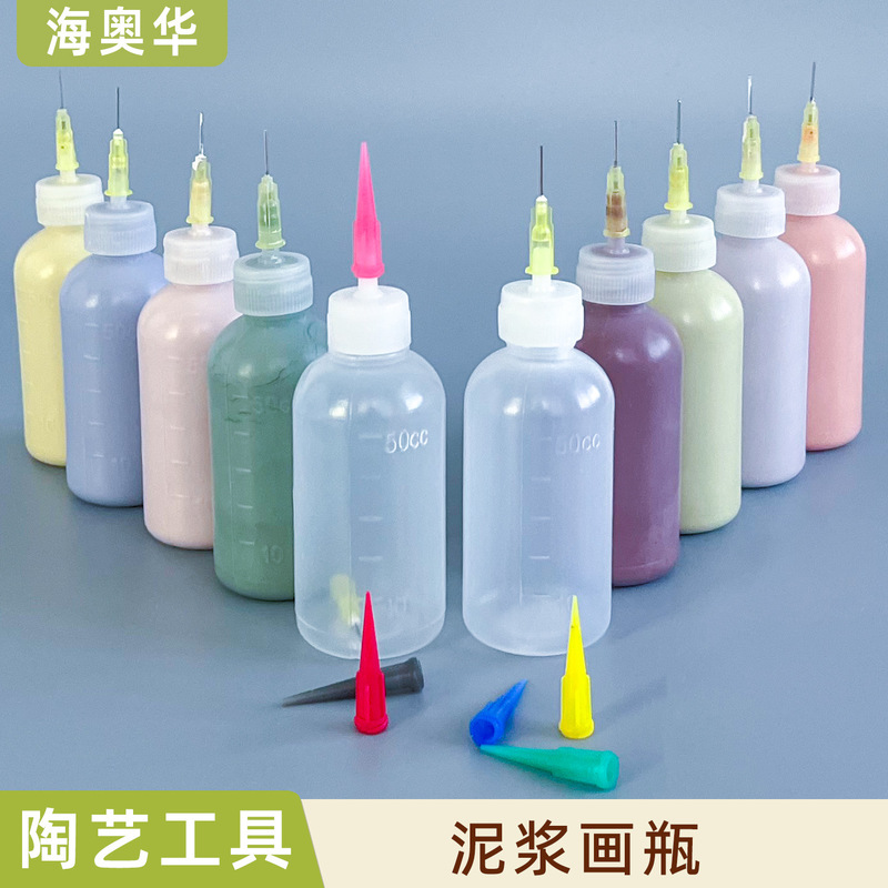 Pottery Clay Painting Bottle, Clay Painting Pointed Nozzle Bottle, 50Cc Plastic Squeeze Bottle, Needle Tip Glaze Painting Clay Sculpture Tool