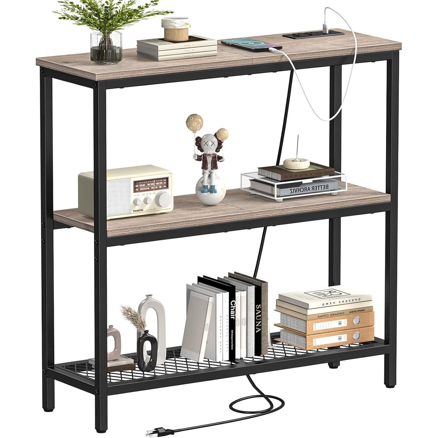 Mesa de cierre de metal, mesa de sofá, mesa lateral, mesa de exhibición, adecuada para pasillo, dormitorio, sala de estar, vestíbulo