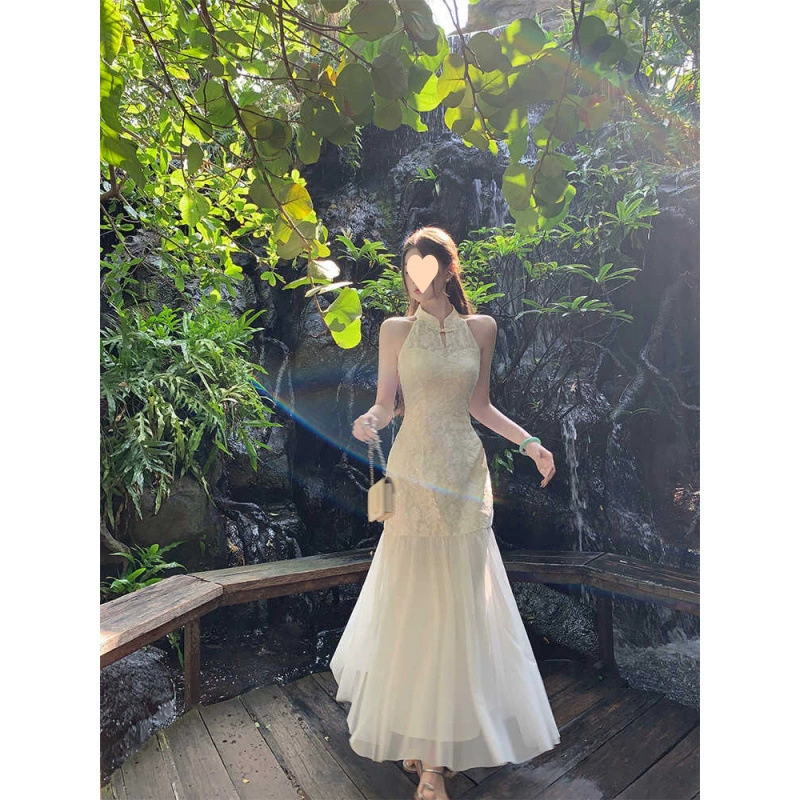 Новый китайский стиль жаккардовый чонсам женское весеннее платье с воротником-стойкой комплект из двух предметов 2025 новый стиль