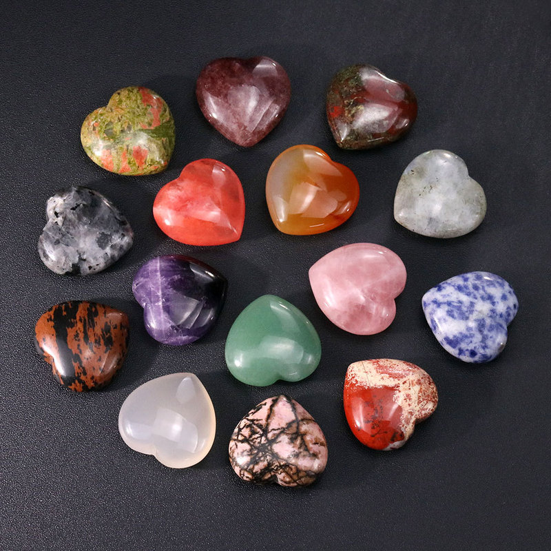 D61 Amazon Cross-Border 30mm Heart Non-Porous Pink Crystal Red Agate Amethyst Peach Heart Jewelry DIY Heart-Shaped Ornaments