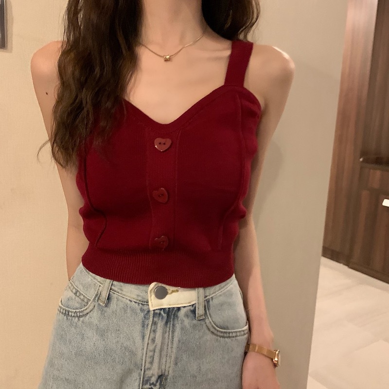 Women'S Gender Front Button, Button Design Wholesale Women'S Casual Fashion Simple Style Heart Shape Solid Color Multicolor Front Button Button Tank Tops