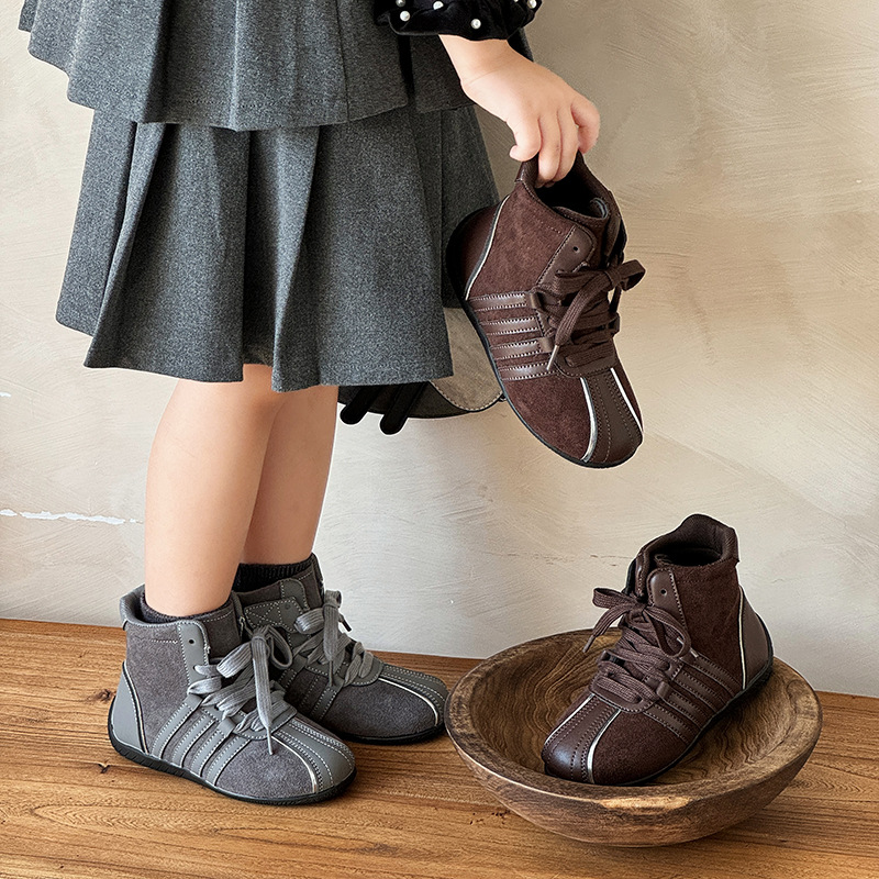 Children's High-Top Boots with Side Zipper 2025 Autumn and Winter New Versatile Boots for Girls and Boys, Fashionable Casual Single Boots