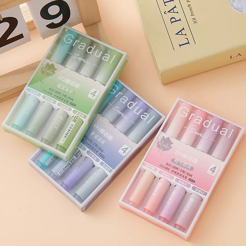 渐变色荧光笔大容量彩色手账笔学生划线标记笔斜头记号笔批发