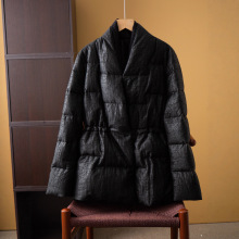 新中式国风90白鹅绒羽绒服女100桑蚕丝香云纱轻熟风加厚外套冬