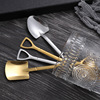 Spoon stainless steel, golden coffee mixing stick, set, ice cream