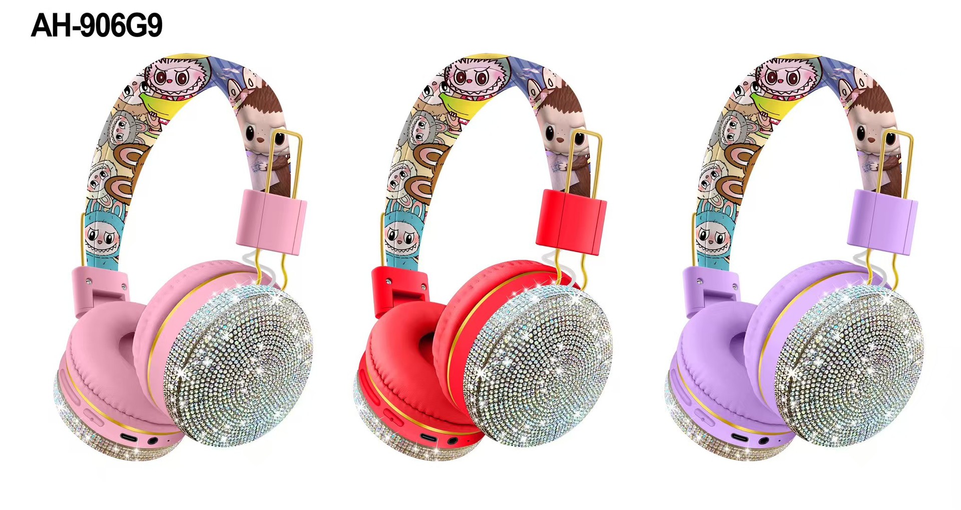 auriculares bluetooth con dibujos animados perforados auriculares de larga duración en espera plegables estéreo bajo pesado AH - 906G9 image 6