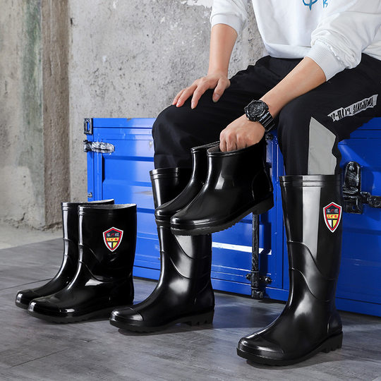 Men's rain boots wholesale labor protection high Tube mid tube low tube tendon bottom wear-resistant rain boots warm water shoes construction site rubber shoes men