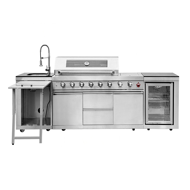 Jardín al aire libre patio horno de barbacoa de gas de doble propósito villa BBQ rack horno integral gabinete de cocción