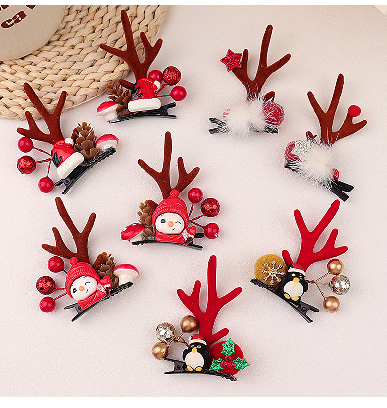 Pince à cheveux en corne d'élan, couvre-chef de noël, pince à cheveux de noël, accessoires pour cheveux d'enfants, tête de femme_voghion.com