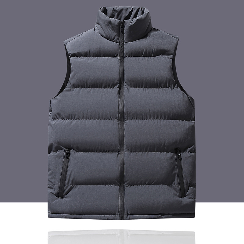 Invierno chaleco de algodón de pluma para hombres otoño y invierno ocio grueso chaleco caliente de cuello grande y chaqueta sin mangas de vello