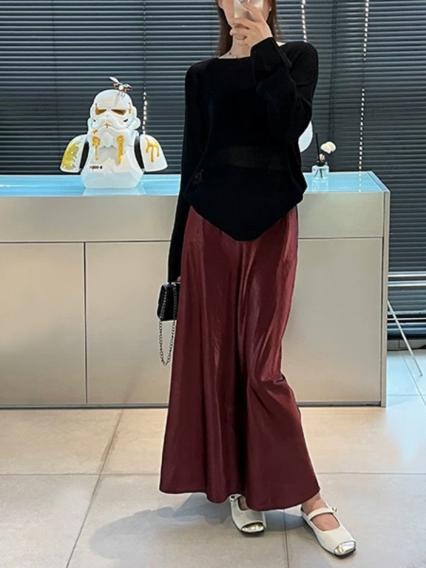 女性用アセテートサテンフィッシュテールスカート2025気質シンプルなドレープ痩身ヒップカバーアラインメントミドル丈スカート|undefined