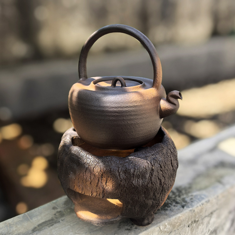 Handmade Wood-Fired Charcoal Stove, Heat-Resistant Ceramic Pot, Pot Kiln Glaze Kettle, Tea Kettle, Outdoor Tea Making Set
