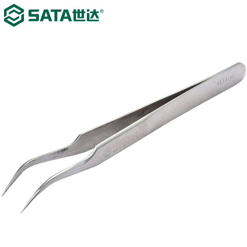 世达03106镊子不锈钢微弯头尖镊子尖嘴家用工业用118MM
