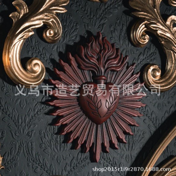 跨境新品Lyca Gothic Heart Statue Wall Decor 哥特式圣心墙牌匾|undefined