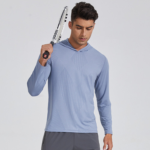 Casual Fitness Sports Quick-Dry Men's Solid Color Hooded Sweatshirt Outdoor Running Cycling Basketball Training Long-Sleeve Men's T-Shirt