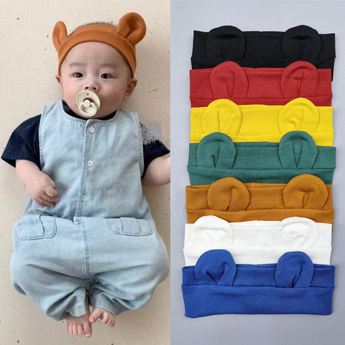 Autumn Children's Hair Accessories Korean Version Pure Color Simple Cute Bear Ears Hairband Baby Baby Protection Fontanelle Headband Hair Band 