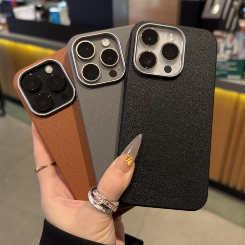 高级纯色皮纹电镀框适用iphone16promax简约苹果可打印素材手机壳|undefined