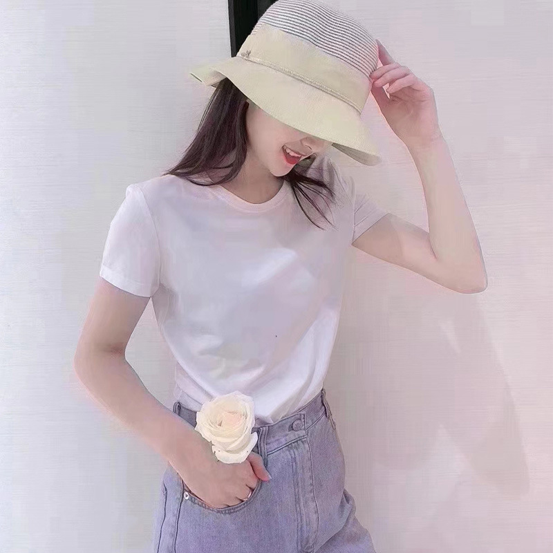 Áo thun nữ ngắn tay cổ chữ V cơ bản dễ phối tôn dáng kiểu mới mùa xuân hè — Trắng (Cổ tròn) chi tiết 8
