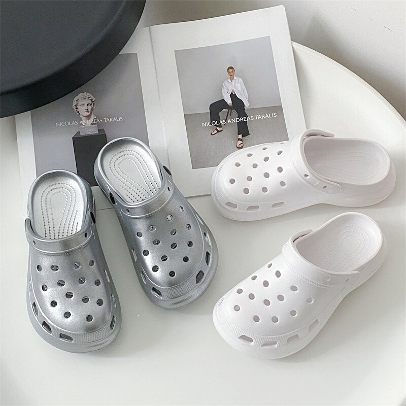 2025 Summer New EVA High-Heeled Sandals Thick-Soled Non-Slip Clogs Fashionable Outdoor Beach Women's Slippers White 2025 Summer New EVA High-Heeled Sandals Thick-Soled Non-Slip Clogs Fashionable Outdoor Beach Women's Slippers White