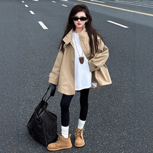 女童外套秋款2025新款韩版宽松时尚风衣休闲中大童中长款上衣秋季
