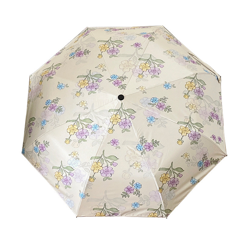 新款韩系碎花折叠雨伞黑胶防晒防紫外线遮阳伞晴雨两用全自动雨伞|undefined