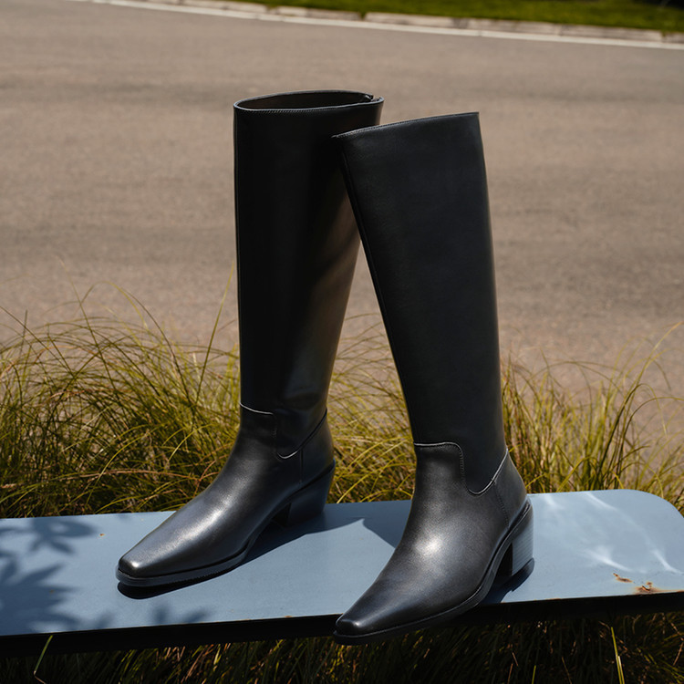 Top-grade cowhide! Bird-leg design, full leather inside and out, slimming over-the-knee boots, genuine leather riding boots, chunky heel high boots Top-grade cowhide! Bird-leg design, full leather inside and out, slimming over-the-knee boots, genuine leather riding boots, chunky heel high boots