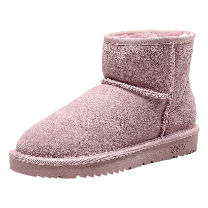 Зимние сапоги из воловьей кожи EBV, женские короткие сапоги бочкообразного кроя, универсальная женская хлопковая обувь, кожаные сапоги с утолщенной флисовой подкладкой