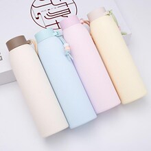 竖纹双层玻璃水杯便携防漏密封杯学生简约女款高颜值礼品杯